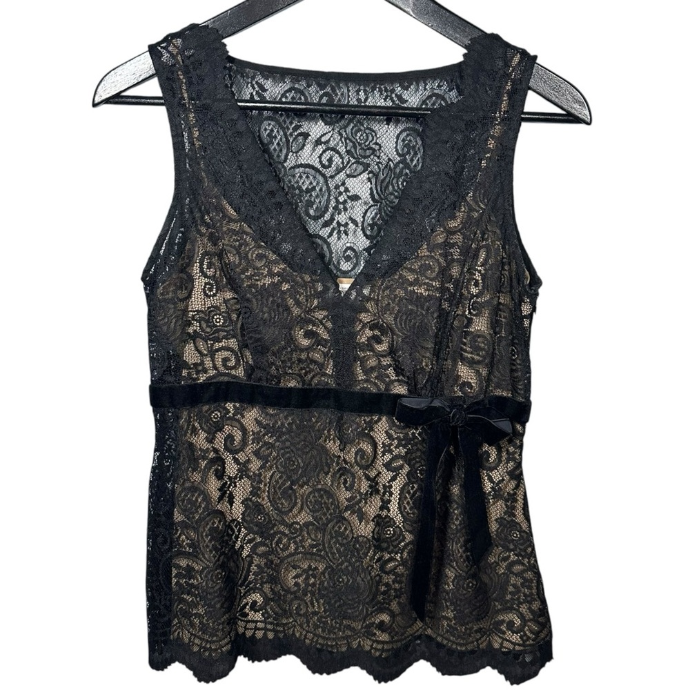 Ann Taylor Loft Black Sheer Lace Sleeveless Top 6P Office Career Dark Romantic